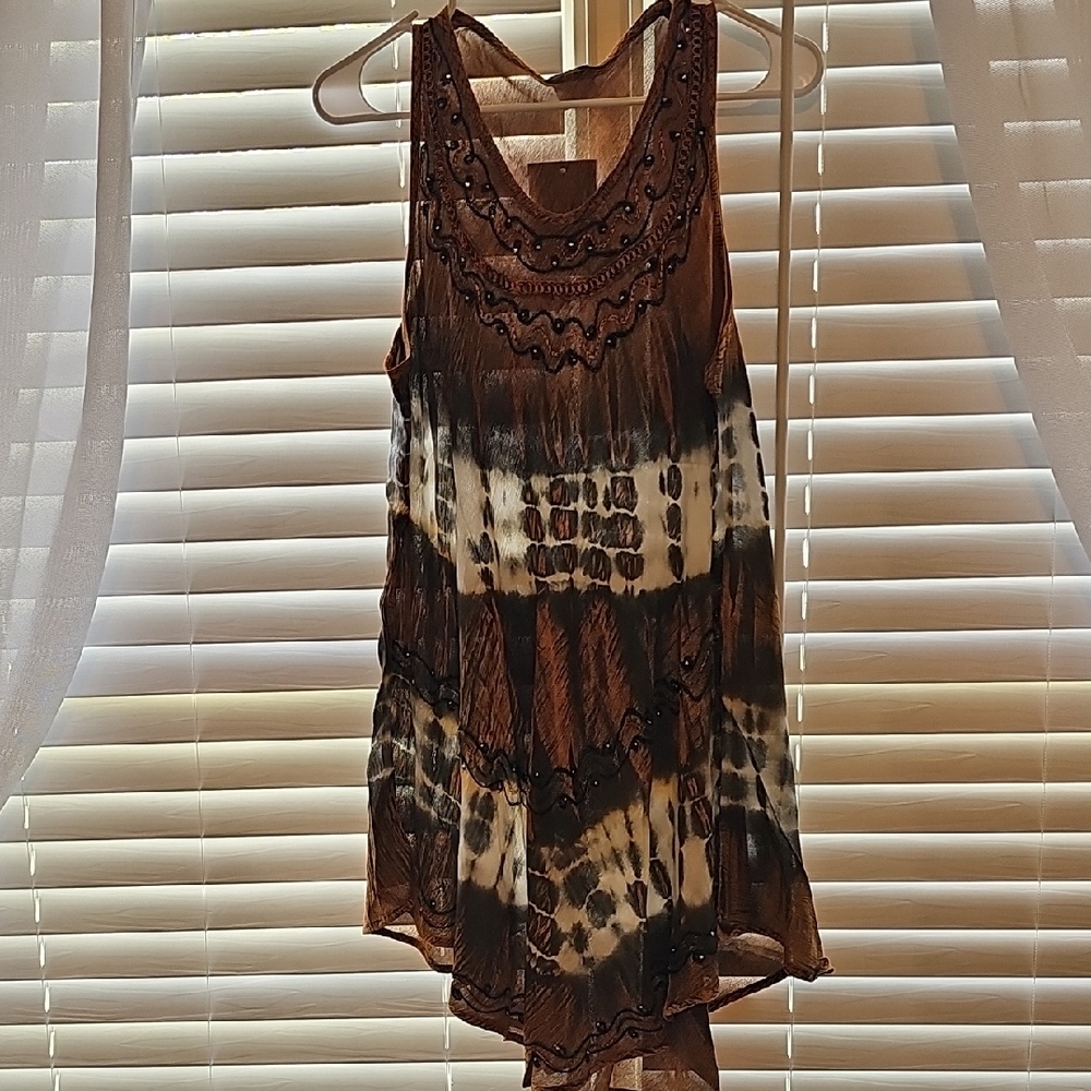 SEVEN ISLAND Brown and Black Tie-Dye Sleeveless Top